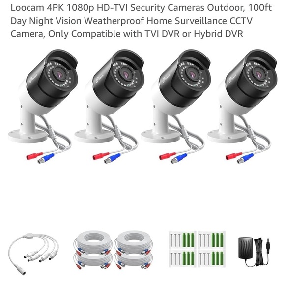 Other - Loocam 4PK 1080p HD-TVI Security Cameras Outdoor, 100ft Day Night Vision